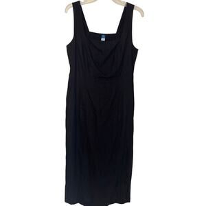 Old Navy Black Linen Blend Maxi Strap Dress Stretch Back Size Medium NWT Resort